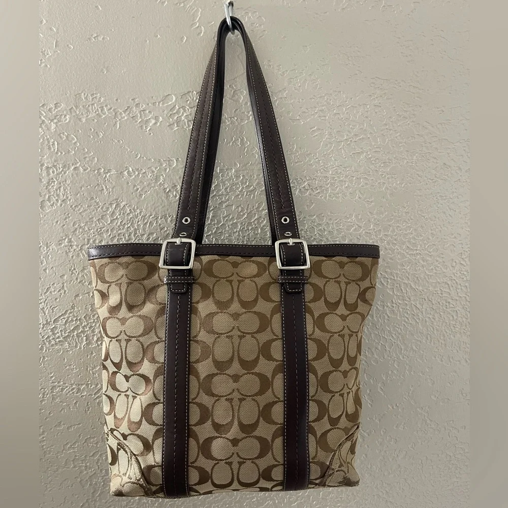 Vintage Y2K Coach Khaki & Brown Signature Canvas Tote
